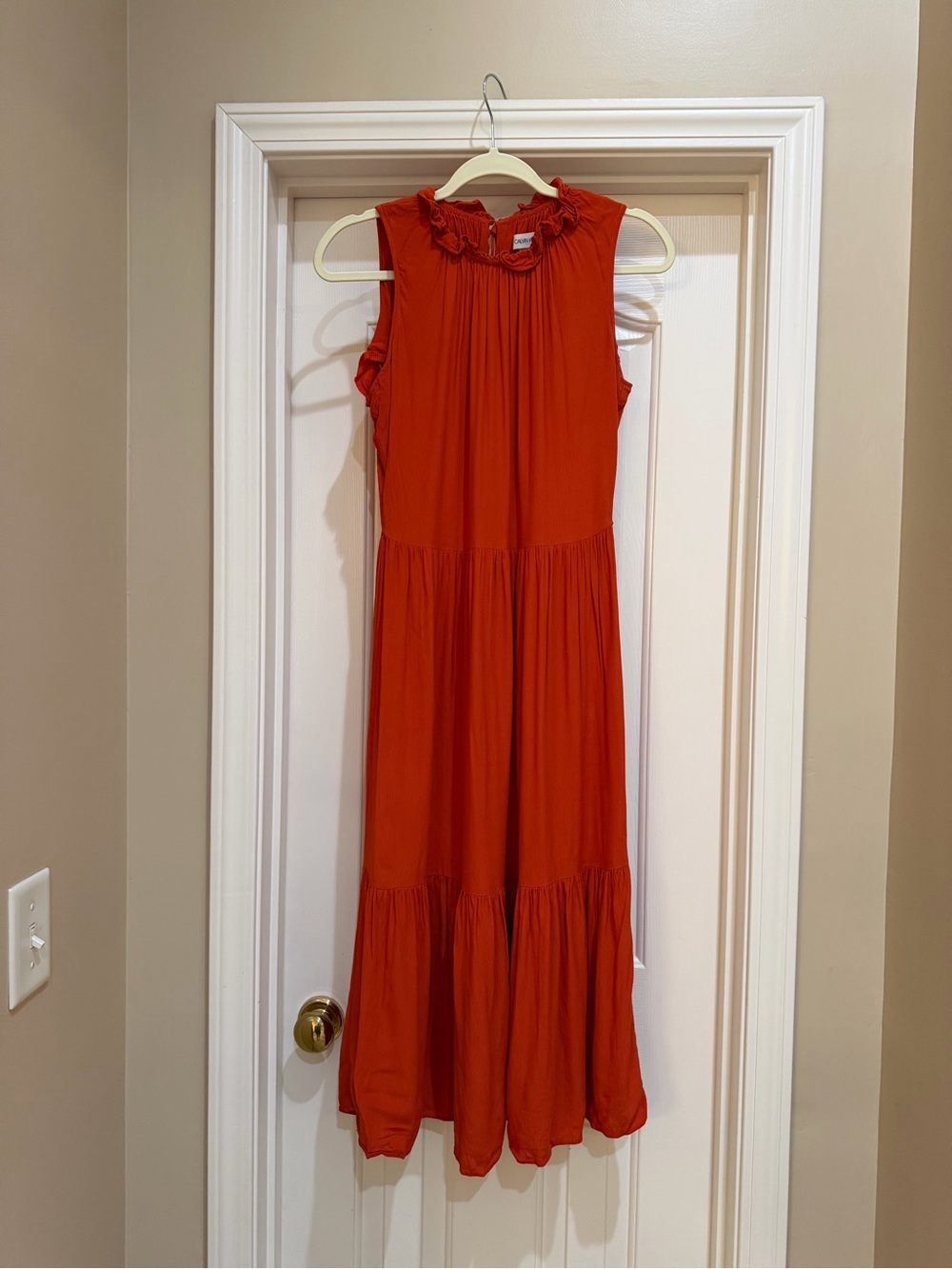 Sleeveless Ruffle Neck Dress - Burnt Orange